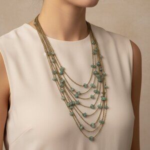 Gold and Jade Green Multi-Strand Necklace with Cascading Design